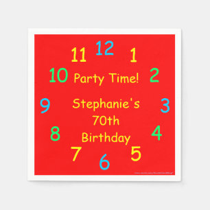 Party Time Clock 70. Geburtstag, Rot, Name, Papier Serviette