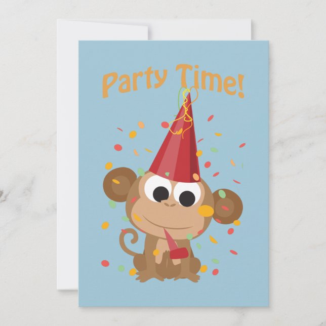 Party Time! Confetti Monkey Party Einladung (Vorderseite)