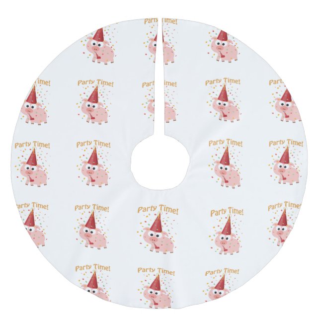 Party Time Confetti Pig Polyester Weihnachtsbaumdecke (Vorderseite)