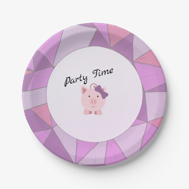Party Time Girl Pig Pappteller (Vorderseite)