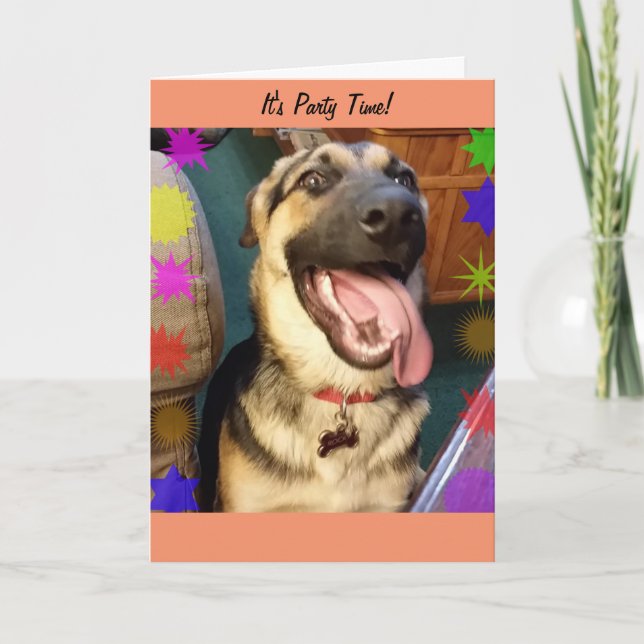 Party Time Happy Hund Geburtstagkarte Karte (Vorderseite)