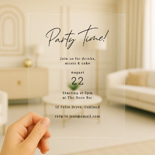 Party Time Modern Minimalistisch Einfach Klar Acryleinladungen