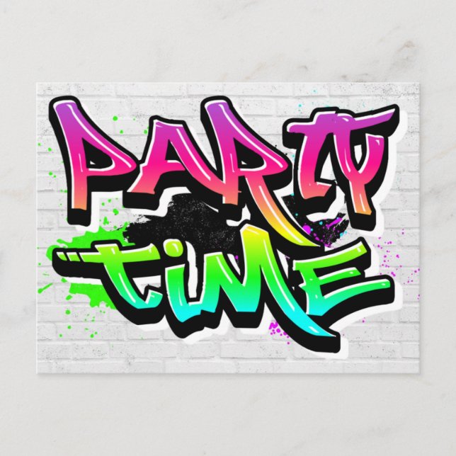 Party Time | Moderner Graffiti-Einladung Postkarte (Vorderseite)