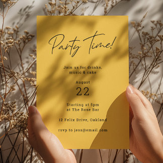 Party Time | Mustard Yellow Minimalistisch Einladung