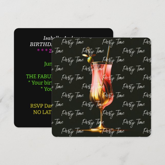 Party Time Neon Modernes Personalisiert Einladung (Vorne/Hinten)