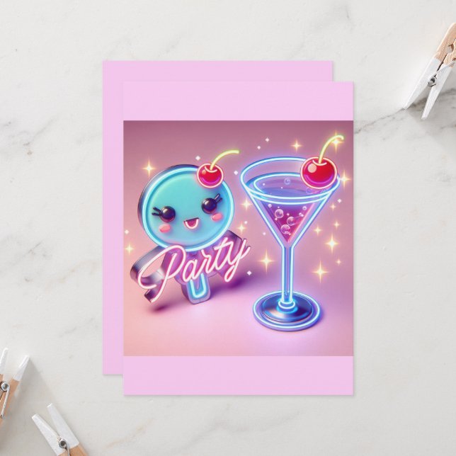 Party Time Neon Pink Einladung (Vorderseite/Rückseite Beispiel)