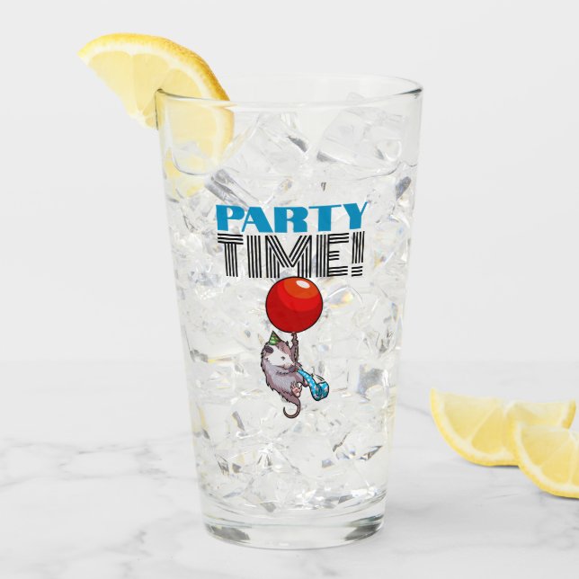 PARTY TIME! Party Possum Funny Floating Opossum Glas (Vorderseite Ice)