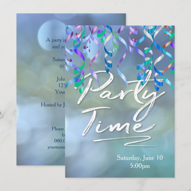 Party Time Streamers Einladung (Vorne/Hinten)