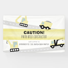 Party unter Baufahrzeugen Weißer Geburtstag Banner