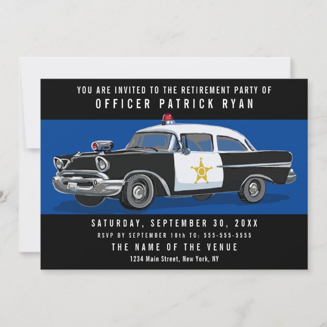 Party Vintage Car Blue Line Einladung (Vorderseite)