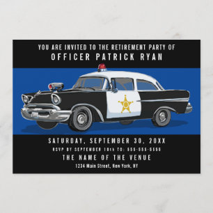 Party Vintage Car Blue Line Einladung