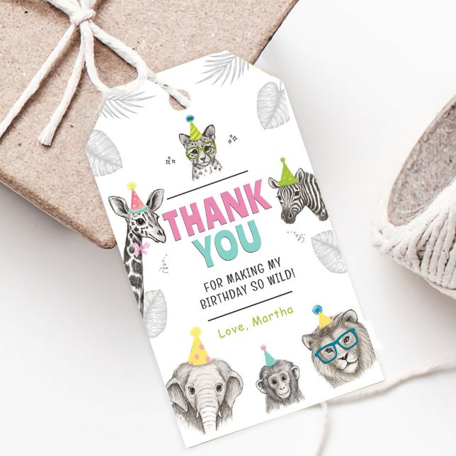 Party von Tieren | Wild Animal Birthday Geschenkanhänger (Animals Party | Wild Animal Birthday tags)