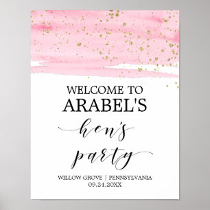 Party von Watercolor Pink Blush & Gold Hen Willkom Poster