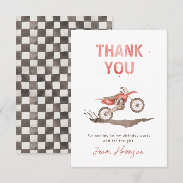Party Wasserfarbe Dirt Bike Vielen Dank Karten (Vorne/Hinten)