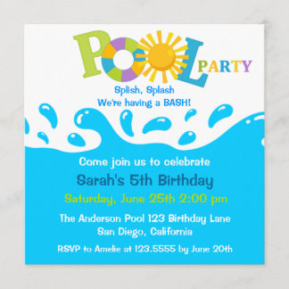 Party "Water Splash Boy Pool" Einladung