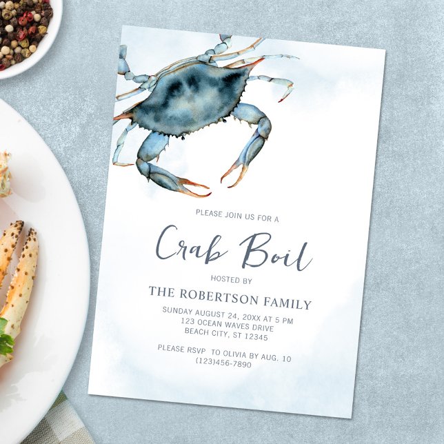Party "Watercolor Blue Crab Boil" Einladung (Von Creator hochgeladen)