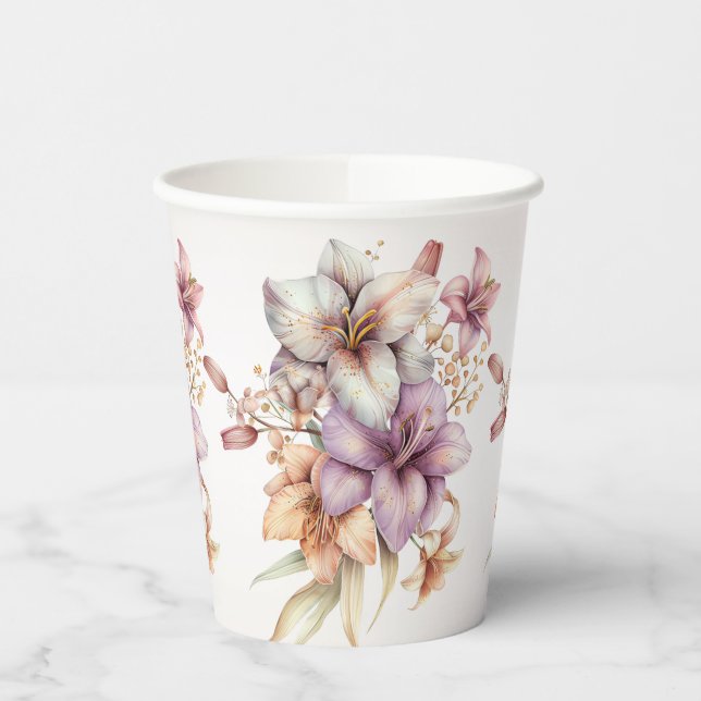 Party Watercolor Boho Rosa Blume Elegant Pappbecher (Links)