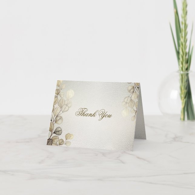 Party Watercolor Golden Eucalyptus Foliage Shiny Dankeskarte (Vorderseite)