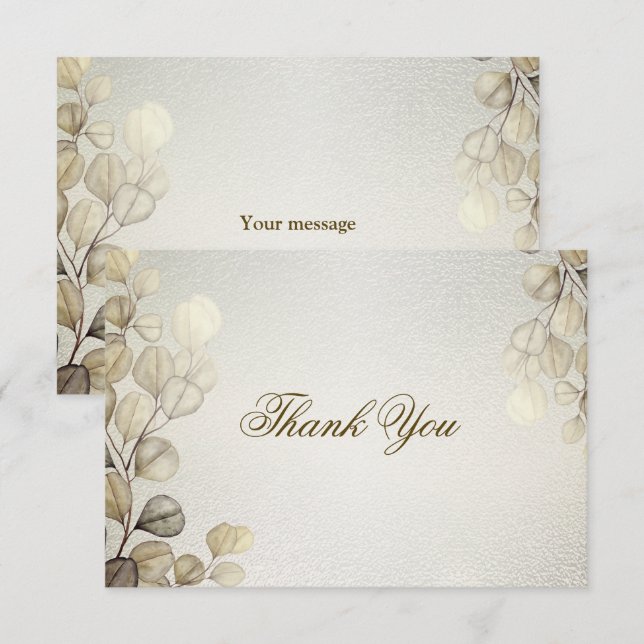 Party Watercolor Golden Eucalyptus Foliage Shiny Dankeskarte (Vorne/Hinten)
