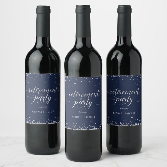 Party Weinetiketten Elegantes Silber, Marine Weinetikett (Flaschen)