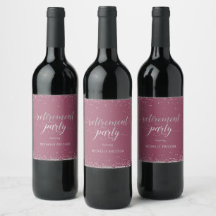Party Weinetiketten Elegantes Silber, Rosa Weinetikett