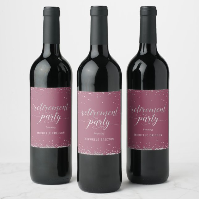Party Weinetiketten Elegantes Silber, Rosa Weinetikett (Flaschen)