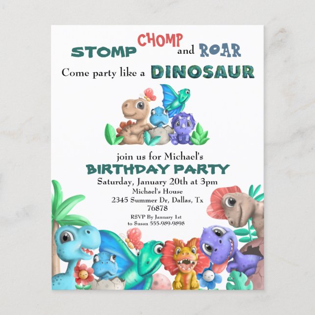 Party wie ein Dinosaurier zum Geburtstag eines Wat (Vorderseite)