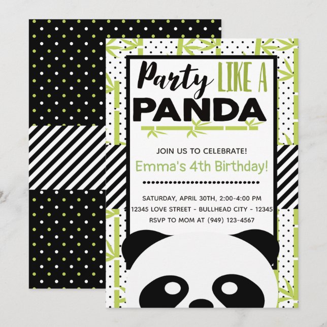 Party wie ein Panda Kindergeburtstag Einladung (Vorne/Hinten)