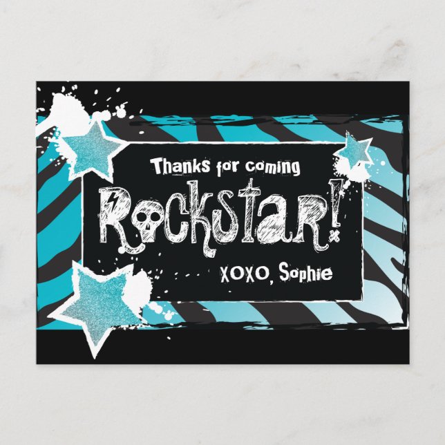 Party wie ein Rockstar - Blau Danke Post Card Postkarte (Vorderseite)