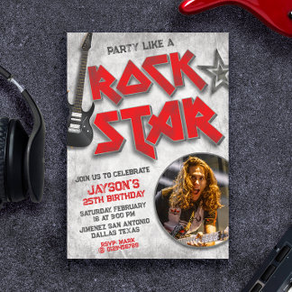 Party wie ein Rockstar mit Bild Einladung