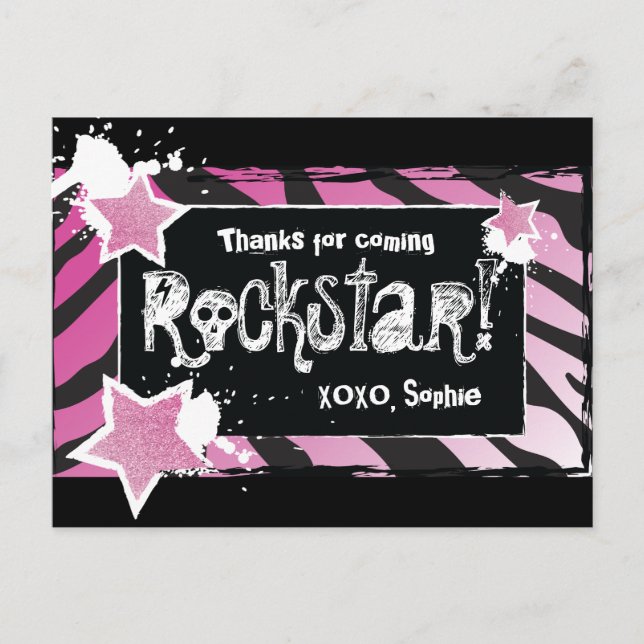 Party wie ein Rockstar - Pink Danke Post Card Postkarte (Vorderseite)