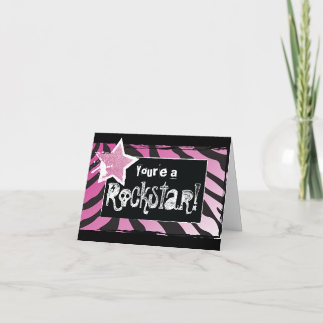 Party wie ein Rockstar - Rosa Dankeskarte (Vorderseite)