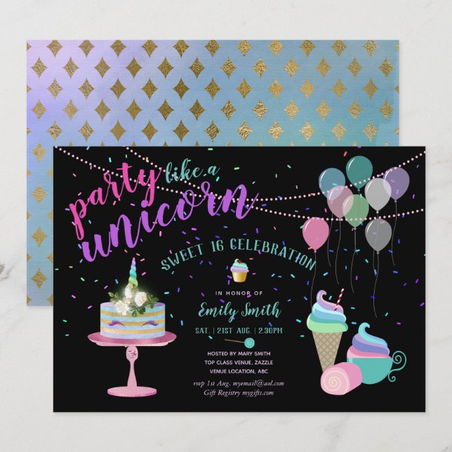 Party wie ein UNICORn Spaß Einladung JEDEN Anlass (Vorne/Hinten)