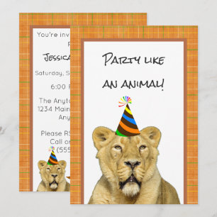 Party wie eine tierische Lion mit Hut zum Geburtst Einladung