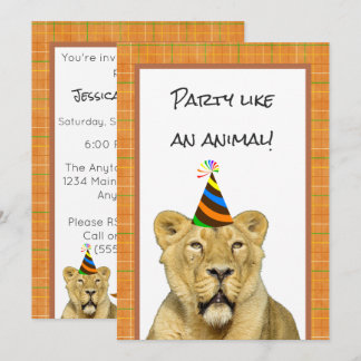 Party wie eine tierische Lion mit Hut zum Geburtst Einladung