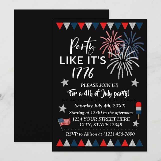 Party wie es ist 1776 // 4. Juli Party Einladung (Vorne/Hinten)