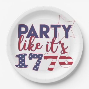 Party wie es ist 1776 - Amerikanische Flag Typogra Pappteller