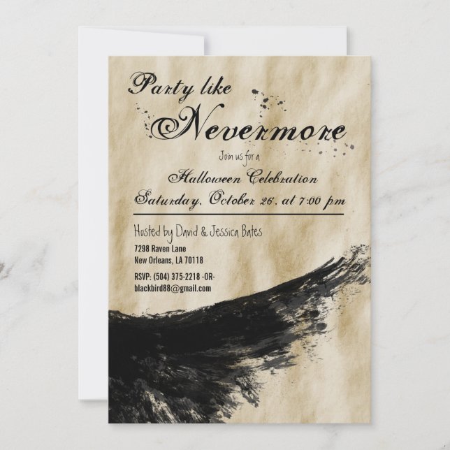 Party wie Nevermore Raven Flügel Halloween Einladung (Vorderseite)