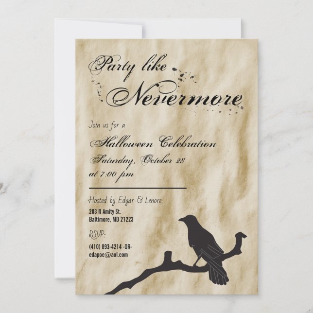 Party wie Nevermore Raven Silhouette Halloween Einladung (Vorderseite)