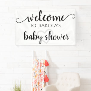 Party Willkommen   Black Script Heart Editable Banner