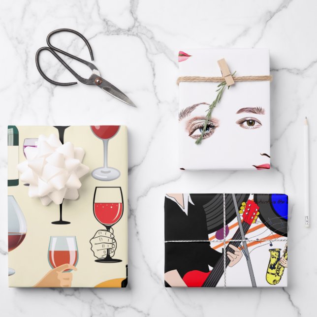 Party "Wine and Music" Festigung des Meeres Kunst Geschenkpapier Set (Vorderseite)