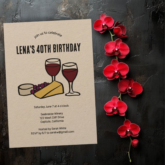 Party Wine & Cheese Degustation Birthday Kraft CUS Einladung (Party Wine & Cheese Tasting Birthday Kraft CUSTOM Party Invitation
)