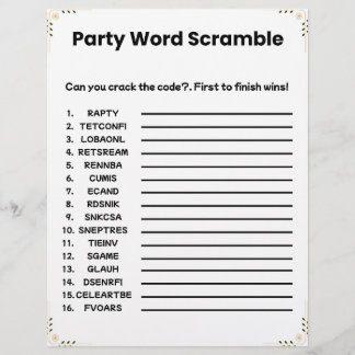 Party Word Scramble - druckbares Spiel Briefbogen