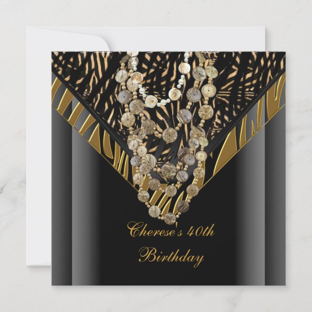 Party Zebra Gold Bronze Wild Black Einladung (Vorderseite)