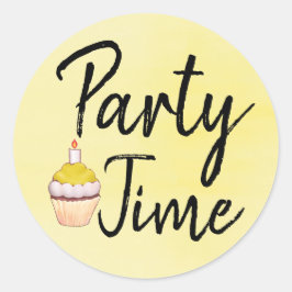 Party Zeit Gelber Cupcake Wasserfarbe Geburtstag Runder Aufkleber