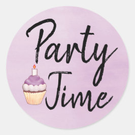 Party Zeit Lila Farbe Cupcake Geburtstag Runder Aufkleber
