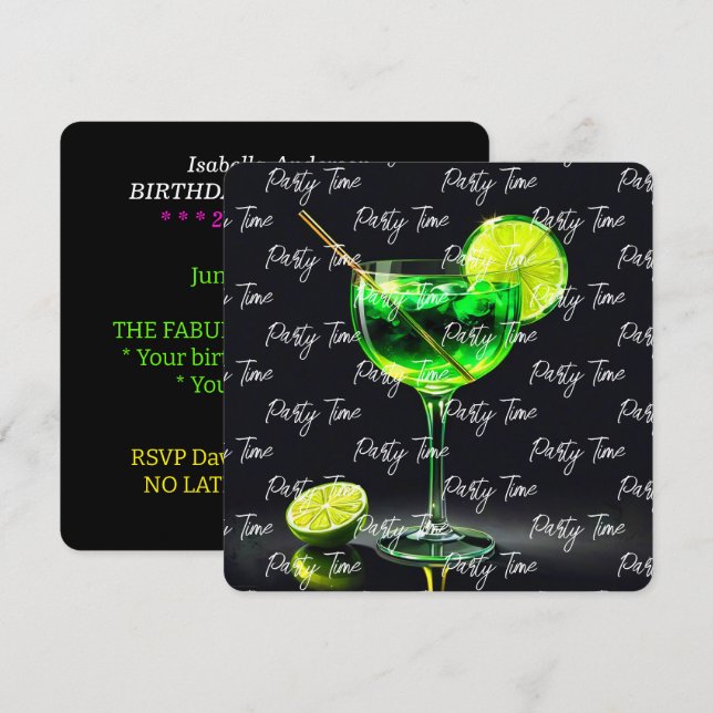 Party Zeit Neon Populär Personalisiert Einladung (Vorne/Hinten)