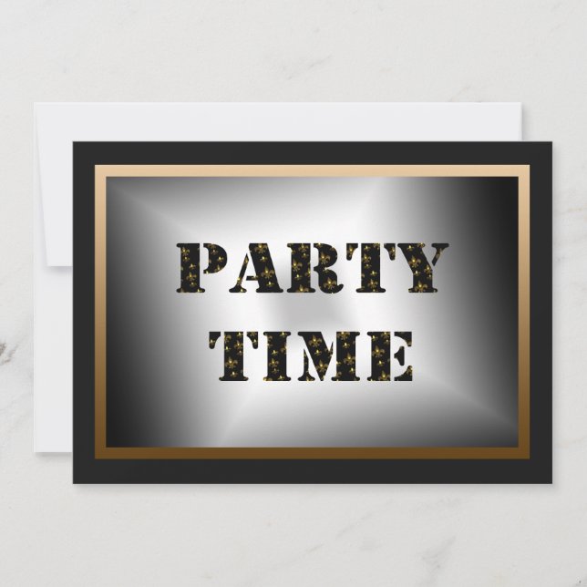 Party-Zeit-Schwarz-GoldLilien-Party Einladung (Vorderseite)