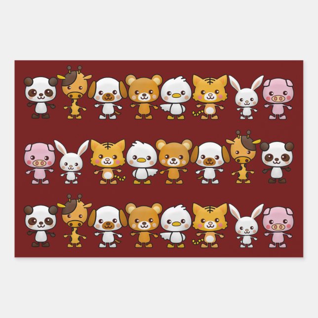 Party, Zickzack und Schlicht rot Geschenkpapier Set (Vorderseite)