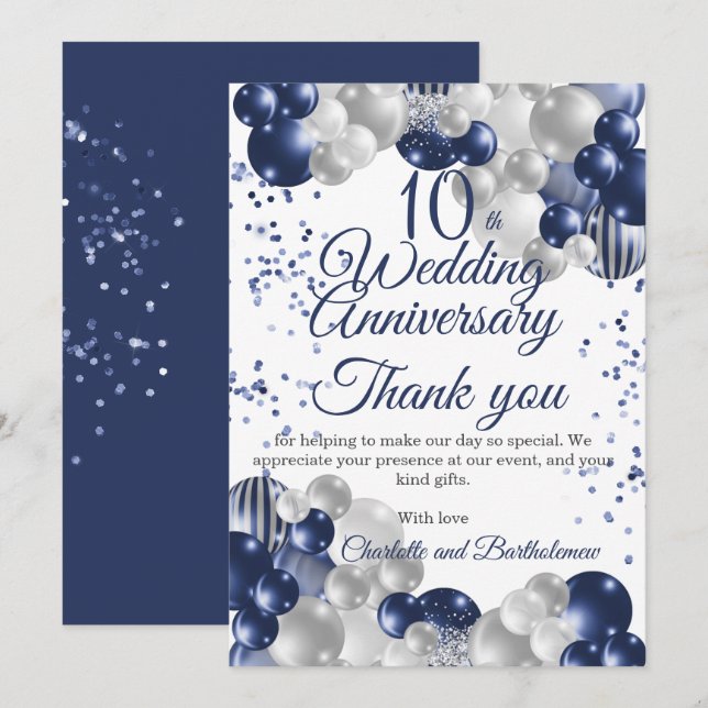 Party zum 10. Hochzeitstag Dankeskarte (Vorne/Hinten)